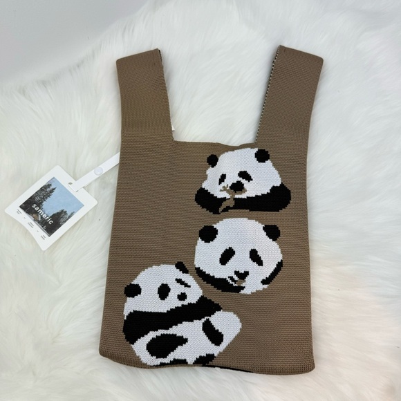 NWT Dark Chocolate Pandas Compact Stylish Essentials Handheld Bag - Picture 7 of 8